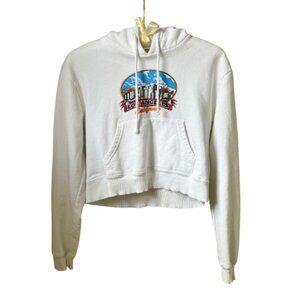 Brandy Melville Cropped White Women's Hoodie with Los Angeles Graphic
